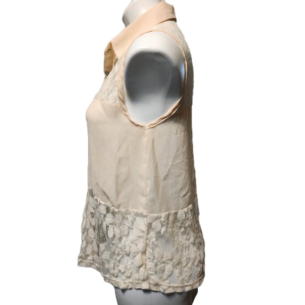 ❤️ 4/$20 NWT Event sleeveless top Women's medium button-up lace tank top Light - Picture 7 of 12